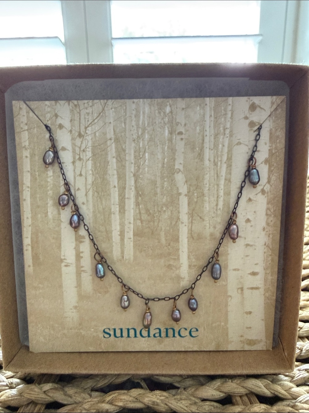 Sundance Bronze Chain Necklace with Iridescent Multicolor Pearl Drops